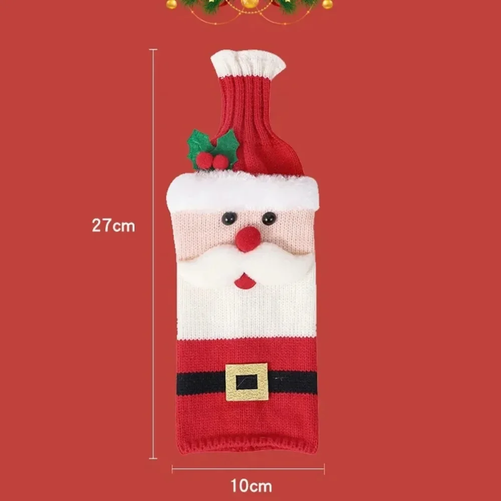 مجموعة غطاء زجاجة نبيذ عيد الميلاد سانتا ثلج أكياس زجاجات النبيذ المنسوجة لعيد الميلاد حفلة عشاء الجدول زينة هدايا السنة الجديدة #3