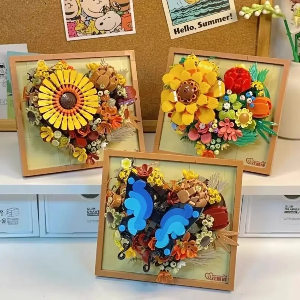 2025 DIY flores bloques de construcción decoración del hogar regalos de boda marco de imagen 3D decoración de escritorio creativa