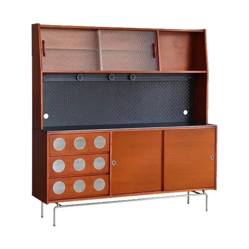

Nordic retro solid wood medieval meal edge integrated, wall rock slab tea high cabinet, Japanese storage locker wine cabinet