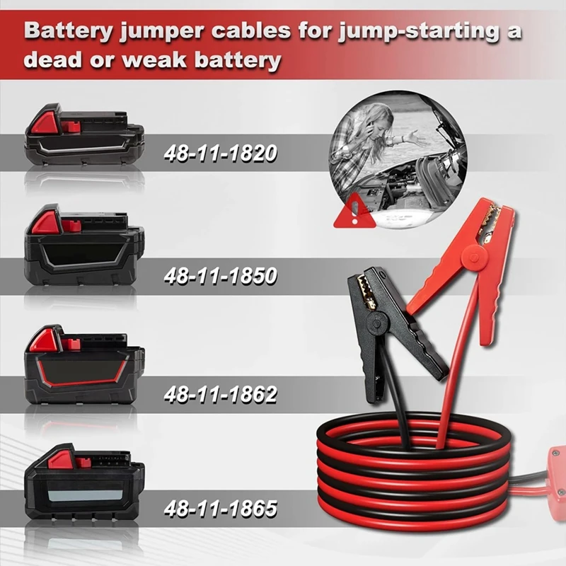 Morsetti per cavi di ponticello per avviamento a ponticello batteria Milwaukee M18 18V, avviamento a ponticello batteria portatile 8AWG per utensile elettrico
