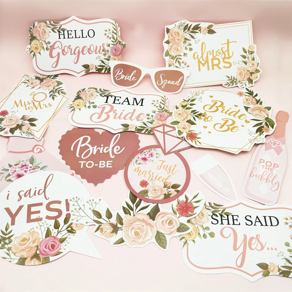 32 Piezas de Accesorios de Papel con Diseño de Flores para Fotos de Despedida de Soltera, Máscaras para Fotomatón, Decoración para Bodas, Compromisos y Fiestas de Despedida de Soltera