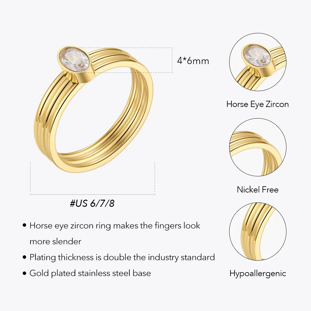 ENFASHION Vintage Stainless Steel Zircon Rings For Women Fashion Jewelry Gold Color 2021 Bague Femme Wedding Ring R214148