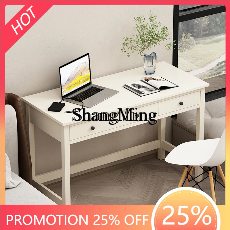 

SM Premium Wabi-Sabi Style Cream Style Computer Desk Student Home White Small Apartment Writing Desk Storage
