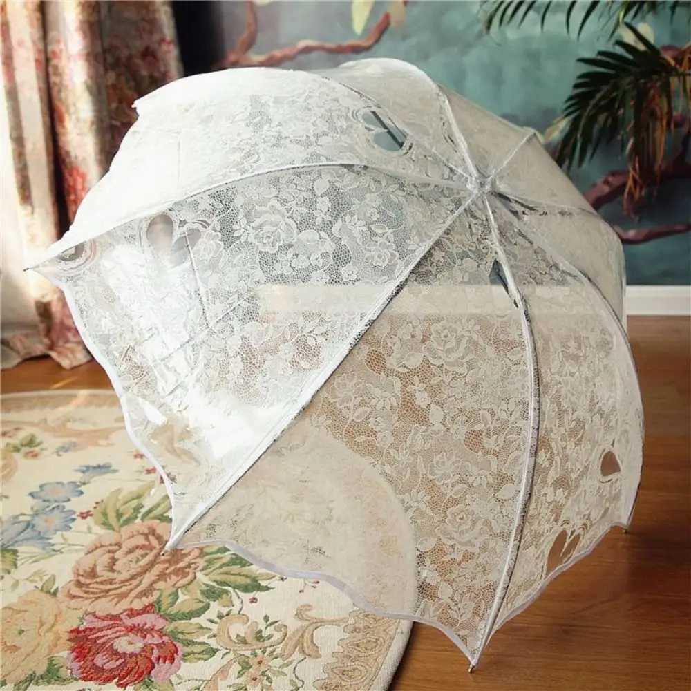 Guarda-sol dobrável vintage de renda, guarda-chuva grande bordado de flor para meninas, guarda-chuva transparente amor noiva para foto adereço