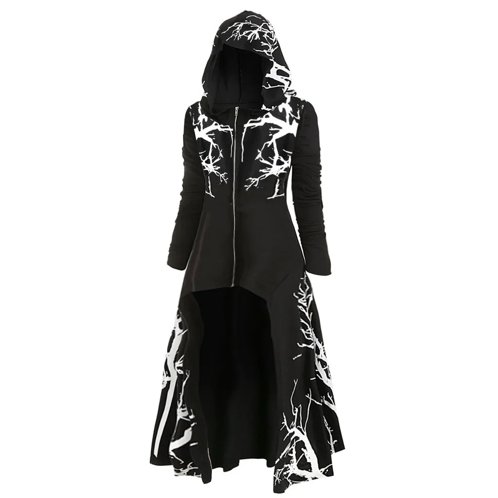 

Irregular Hem Long Cloak Medieval Hooded Cloaks Carnival Party Stage Costume Coats New Adult Unisex Halloween Pirate Cosplay