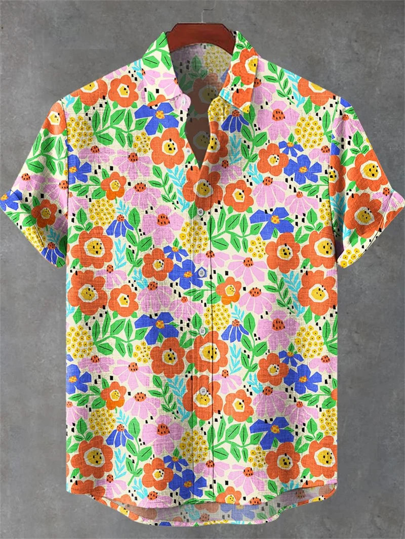 Sommerliches Ethno-Design Casual Top mit Katzenmuster Kurzärmliges Modisches Retro-Herrenhemd – Detail 13