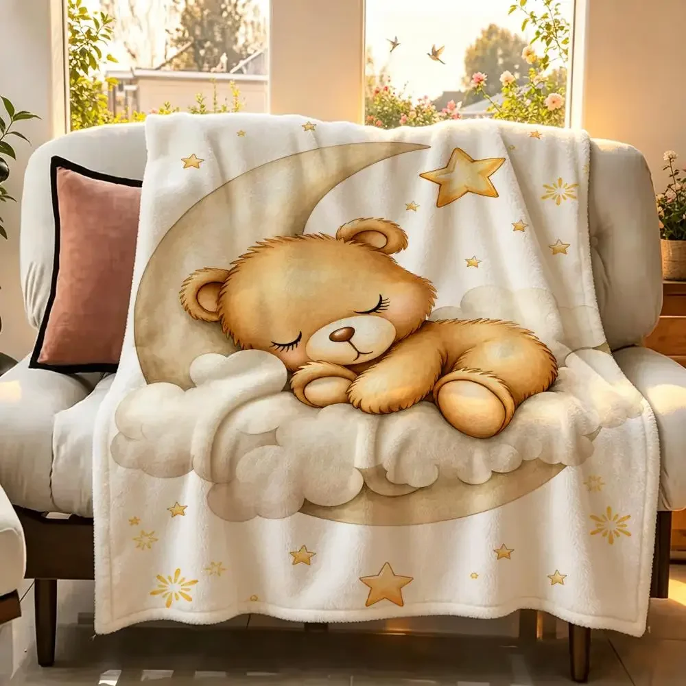 Sweet Cute Teddy Bear Throw Flannel Throw Blanket Suitable warm for Sofa、Living Room、Bedroom soft
