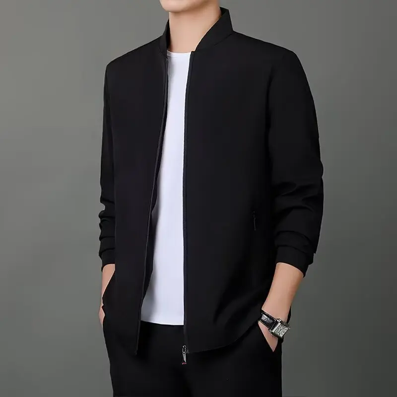 

Men's 2025 New Sle Spring Autumn Slim Fit Thin Baseball Collar Casual Trendy Jaet Polyester Fiber Long Sve Zipper Closure