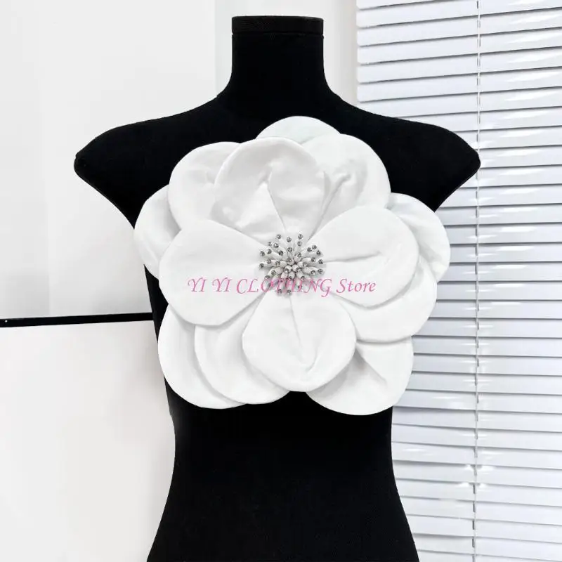 

N5KF Sophisticated Fabric Flower Pin for Evening Wear Large Floral Breastpin Ornament