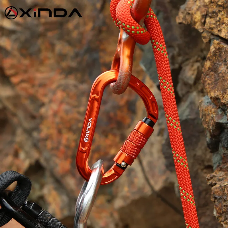 XINDA Rock Climbing Carabiner Pear-Shape Buckle 25KN Safety Auto Lock Spring-loaded Gate Aluminum H-Carabiner Outdoor Kits
