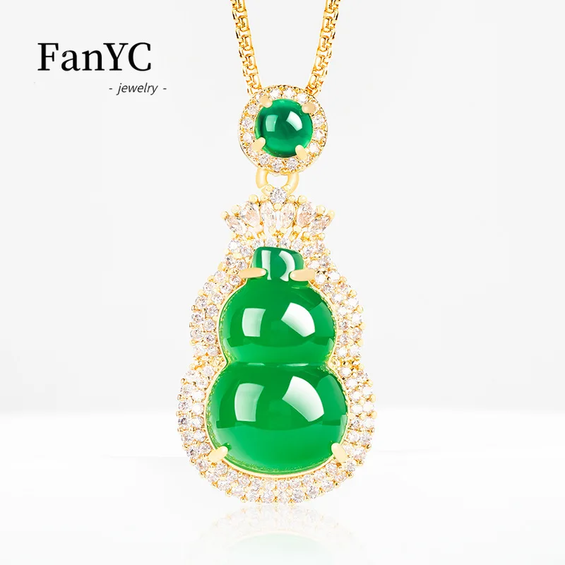 

Natural Green Agate Gourd Pendant Gold-plated Inlaid Fashion Exquisite Ice Jade Necklace Fine Jewellery Ladies Gift