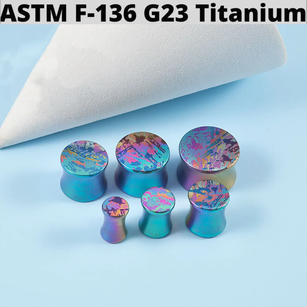1PC G23 Solid Titanium Ear Plugs Colorful Double Flare Ear Gauge Stretching Ear Tunnel Plugs Expander Piercing Body Jewelry