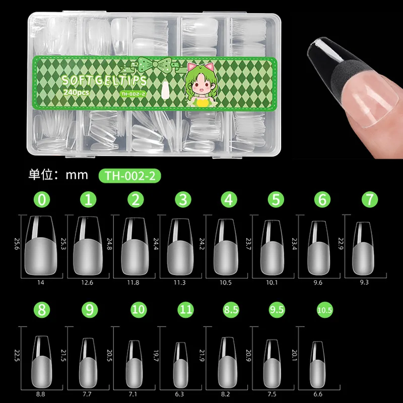 240pcs/box Nail Tips Medium Short Shape Almond/Square Soft Gel Nail Tips False Nails Soak Off Easy Nail Extensions