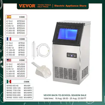 VEVOR Máquina para Hacer Cubitos de Hielo Comercial 45,4kg/24h, 45 Bandejas para Cubitos de Hielo Capacidad de Almacenamiento 12,5 kg Autolimpieza Sin Instalación Independiente para Hogar, Restaurante