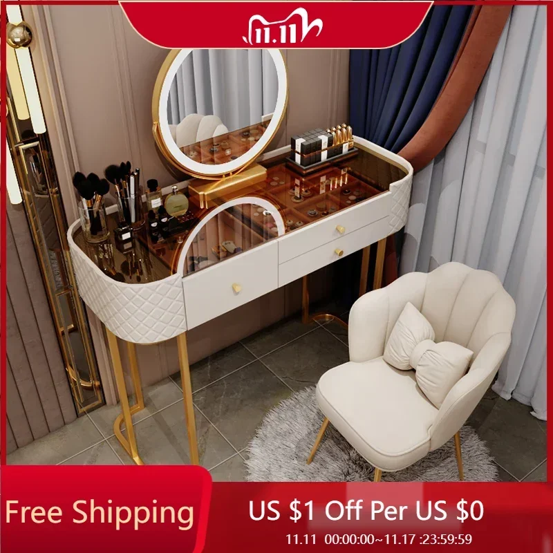 Luxury Bedroom Vanity Table Makeup Storage Mirror Drawers Dressing Table Accessories Nail Modern Penteadeira Trendy Furniture image 2