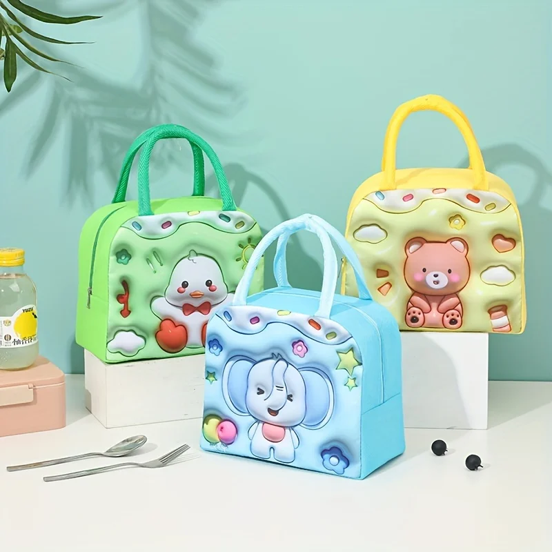 Cartoon Insulated Lunch Box Bag Handheld Bento Bag 3D Lunch Insulation Bag Aluminum Foil Thick Lunch Box Bag Cute Bunny for Girl