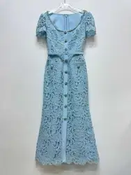 Fashion Elegant Flower Embroidery White Lace Prom Dresses Women Summer Short Sleeve Midi Long Party Evening Vestidos Diamonds