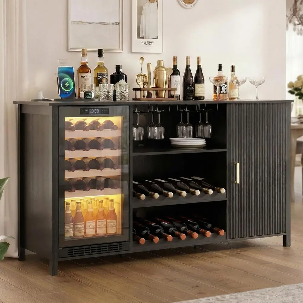 

70 Large Coffee Bar Cabinet with Fridge Space amp Power Outlet, Mini Fridge Cabinet with Storage, Liquor Cabinet with Wine Rack