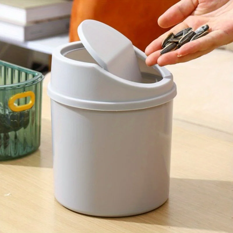 Mini Desktop Trash Can,Rotating Top Waste Basket, Suitable for Home, Office, Kitchen, and Bedroom Vanities,Cylindrical Trash Bin