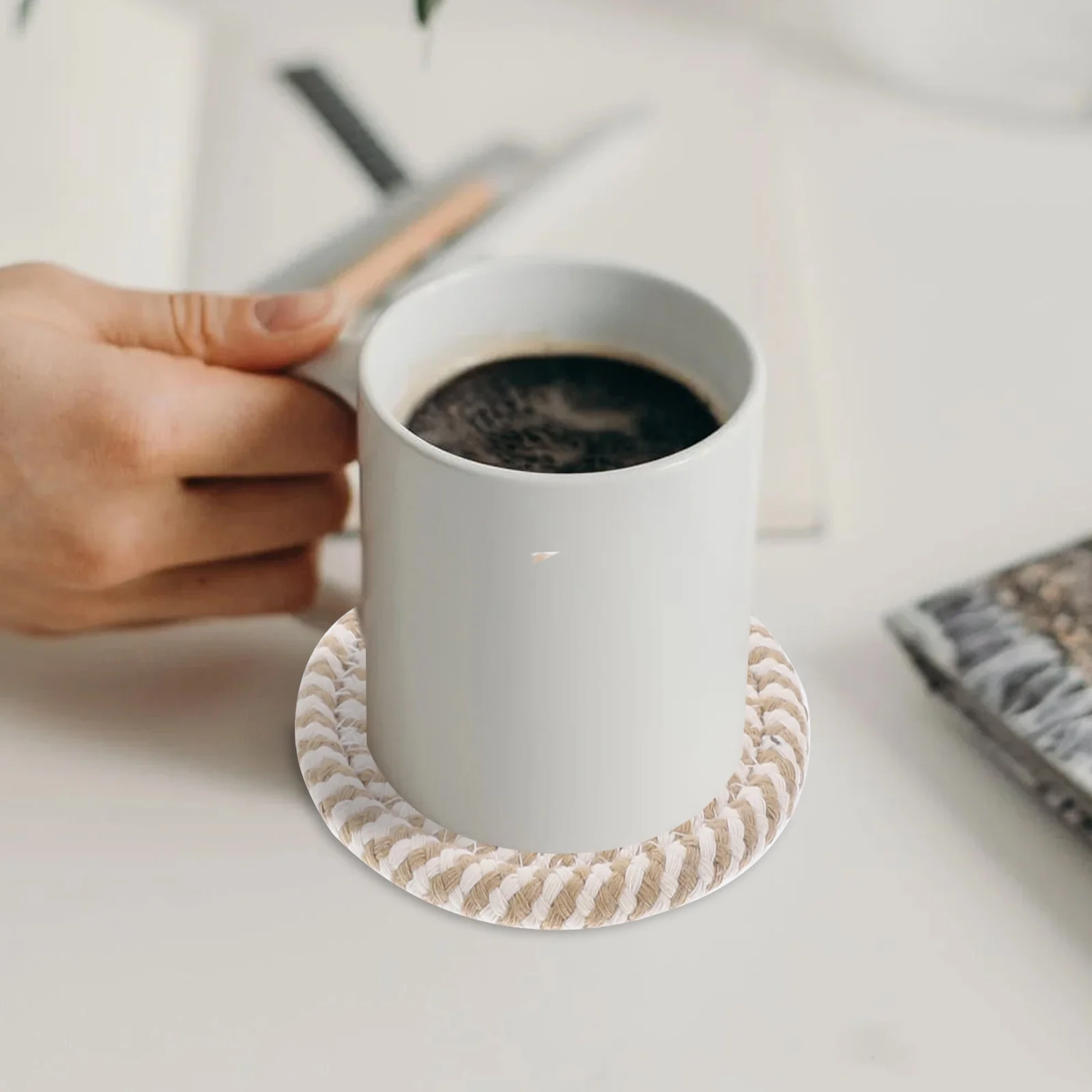 

8Pcs Round Cotton Woven Coaster Heat Resistant Non Slip Placemats for Coffee Table Dining Drinks Cup Mats Home Accessories