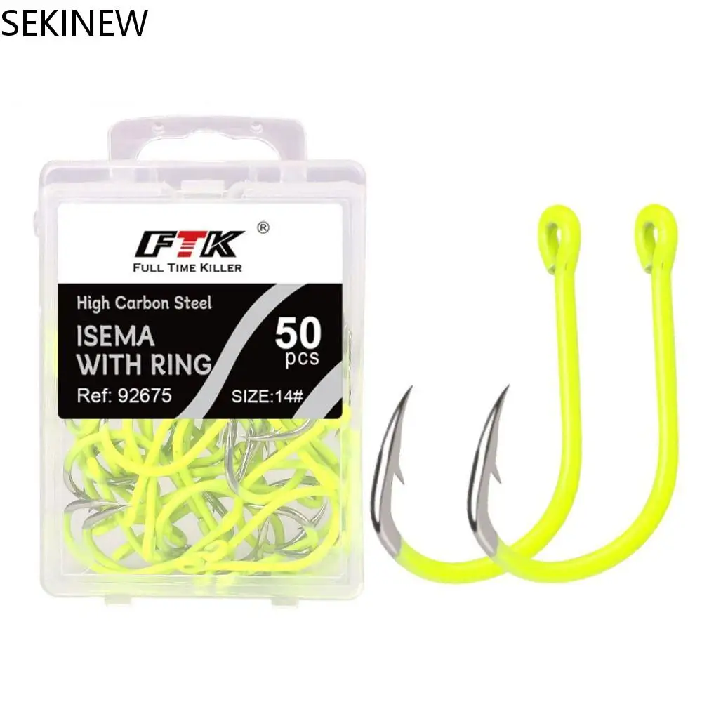 

50Pcs/box High Carbon Steel Barbed Fishing Hooks Anti-rust With Barb Carbon Steel Barbed Hooks Strong Flexible Fluorescence Hook