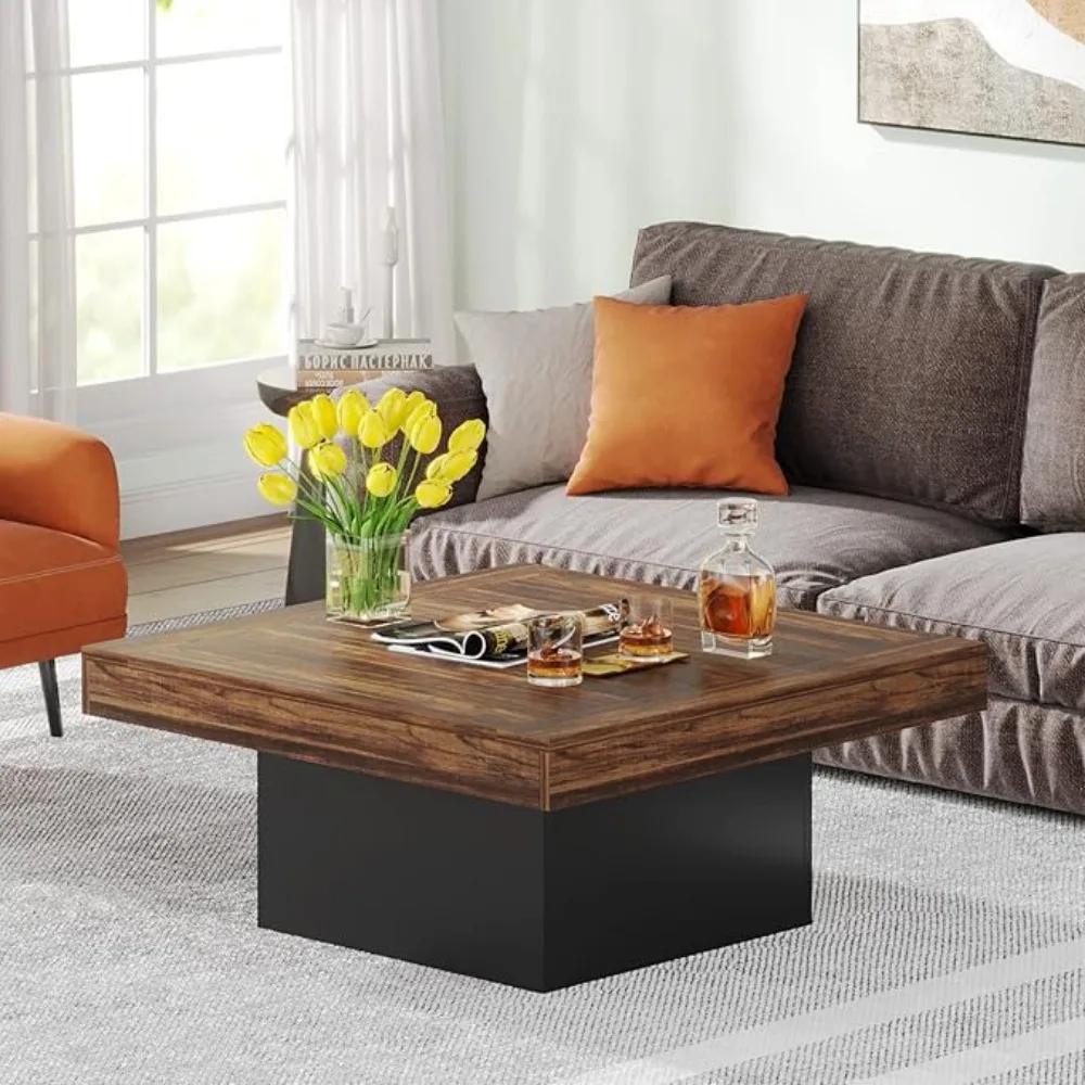 Coffee Table Square LED Coffee Table Engineered Wood Low Coffee Table for Living Room