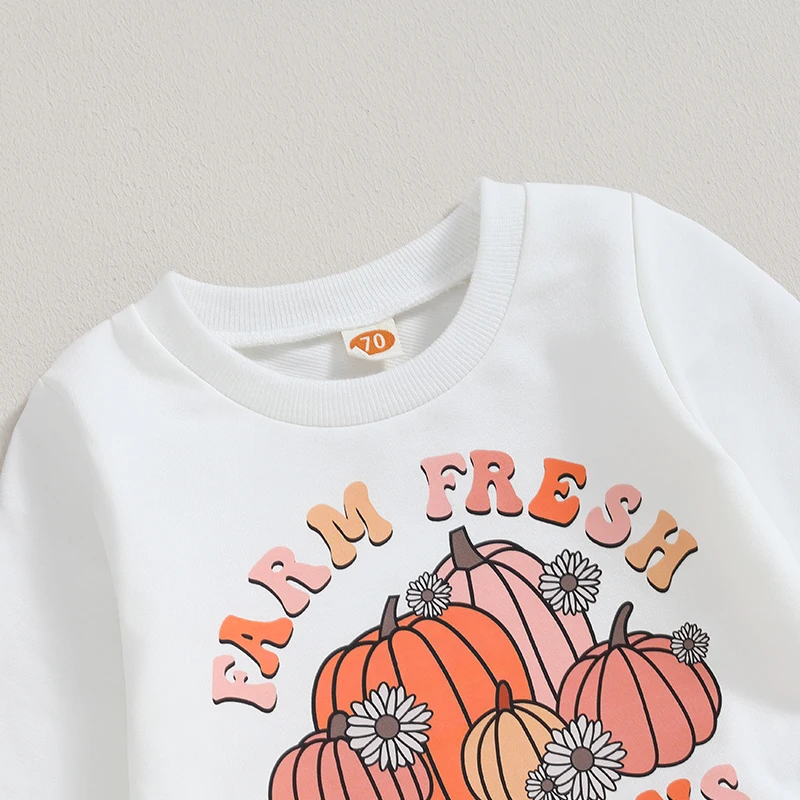 Cute Infant Girl Halloween Costume Set with Printed Sweatshirt Pumpkin Pattern Flare Pants and Long Sleeves for Toddler Baby