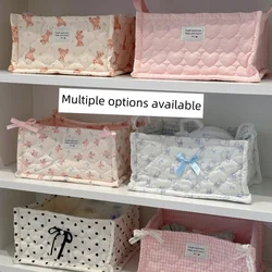 Rectangular Sweet Cream Bow Square Desktop Organizer Sundry Storage Basket