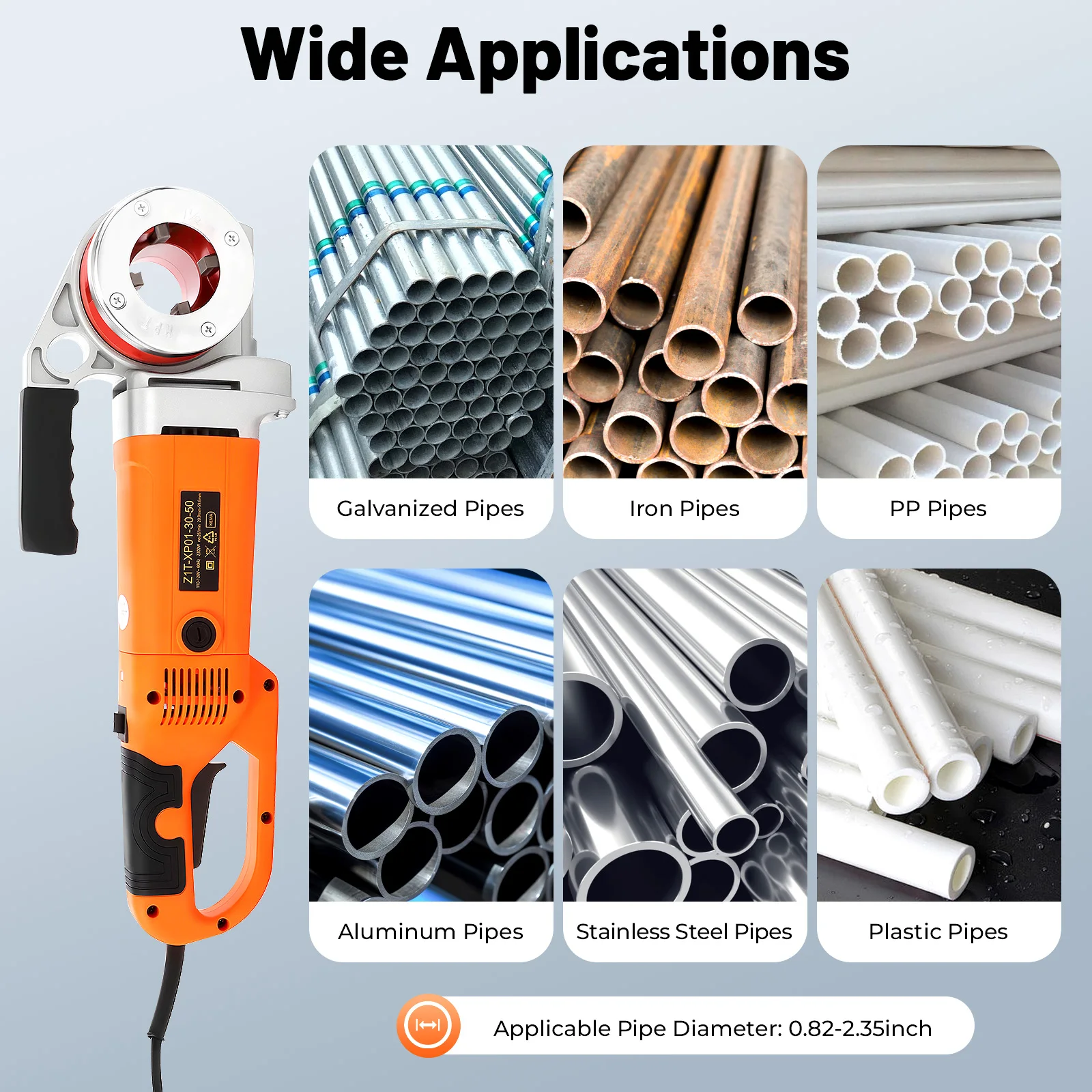 2300W 전기 파이프 나사 절삭기 6개 다이 세트 포함 - 110V 1/2인치에서 2인치 금속 파이프용, 전문 배관 공구 세트