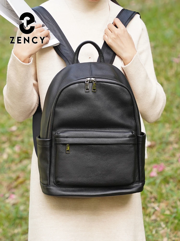 Zency Women's Leather Backpack 100% Genuine Natural Travel Work Campus Bag with Laptop Compartment Carry-on Book bag