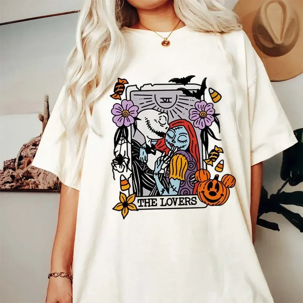 Halloween Print Pattern Fun and Versatile Tarot Brand T-Shirt Top Basic O-Neck Casual Style Printed Cartoon Fashion T-Shirt