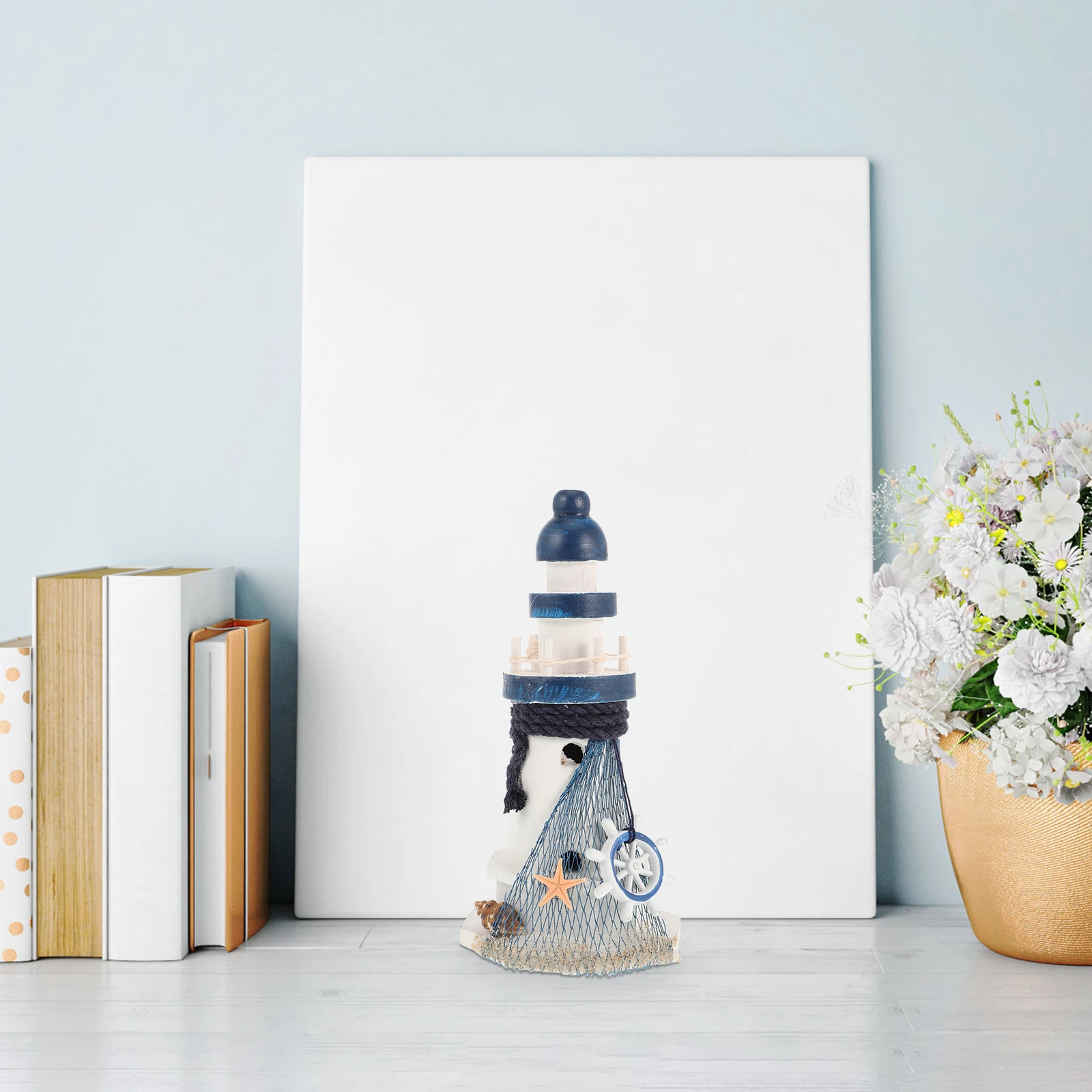 

Retro Style Wooden Lighthouse Ornament Home Office Decor Navy Blue Bedroom Figurine Wood Decoration Coastal Theme Nautical Party