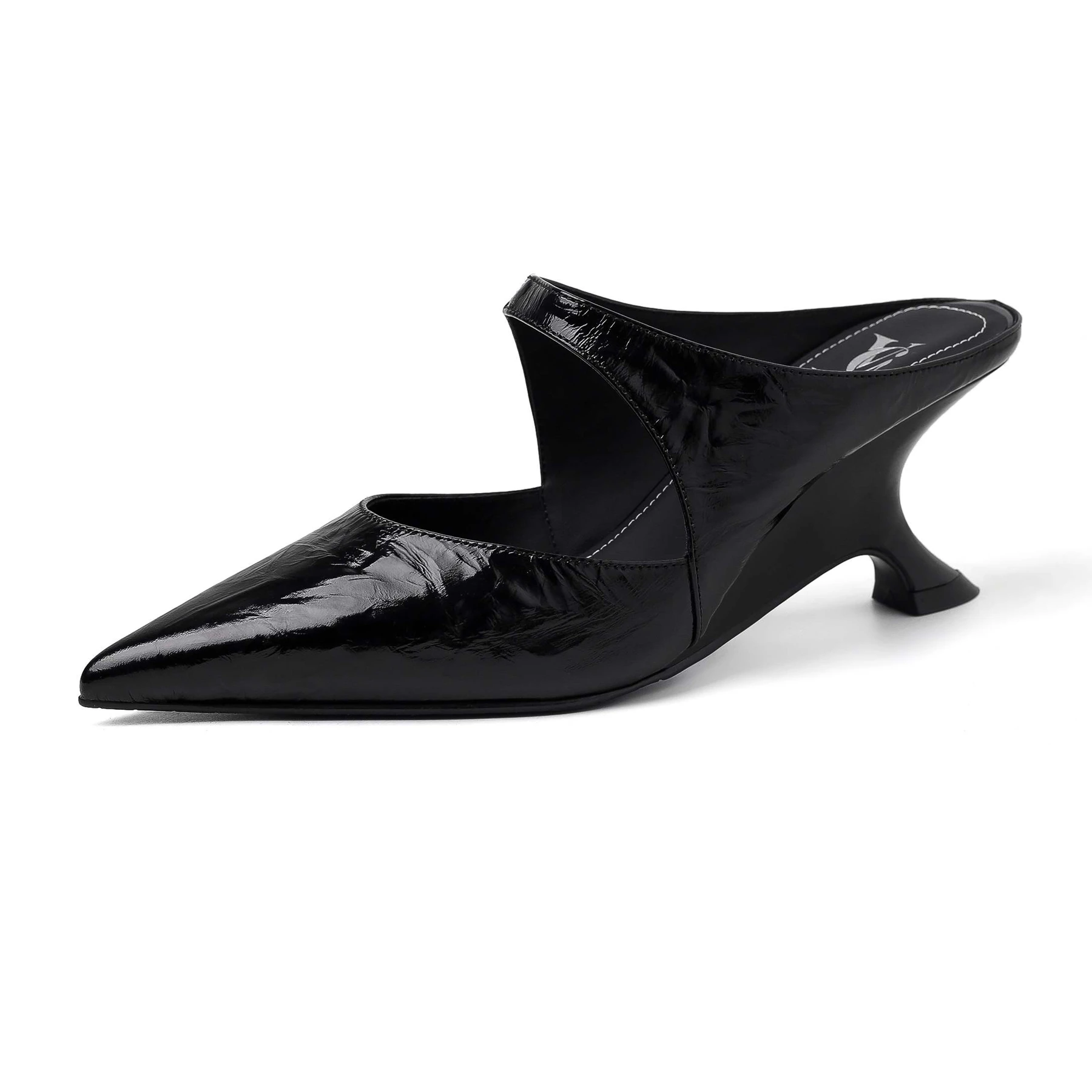 Fashion Cow Skin Pointed Toe Wedges High Heels Shallow Summer Autumn Shoes Dating Elegant Dress Comfort Slingback Women Pumps