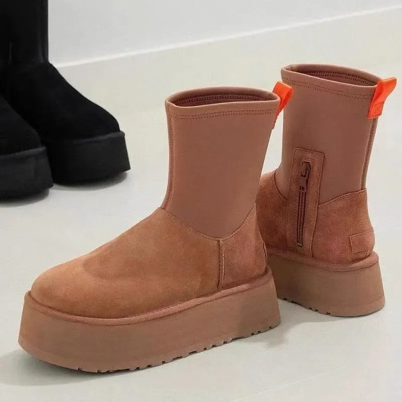 

Winter Mini Snow Boots Cow Suede Leather Boots Women Classic Brand Ankle Botts Outdoors Comfy Sheep Fur Lined