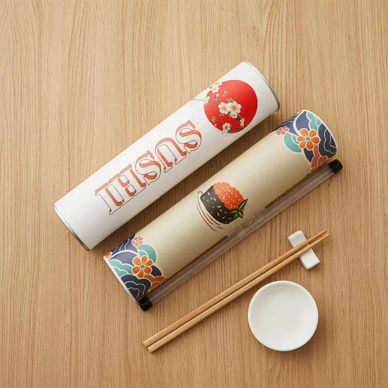 Round Sushi Push Box With Sauce Straw Food Grade Sushi Mold Cone Push Up Paper Bucket Packaging Paper Box Bento Accessories