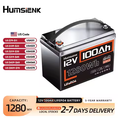 Humsienk LiFePO4 Lithium Battery 12V 100AH BMS 100A 1280Wh For RV/ Vans/ Trolling Motor/Off-grid/Camping/2-year warranty/UL 1973