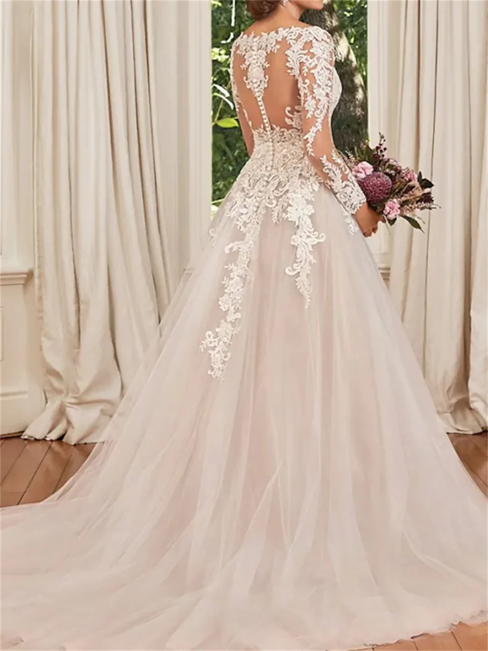 Lindo appliquéd floral casamento vestido longo senhoras trompete/sereia 2022 luxuoso princesa meia mangas rendas tule temperamento