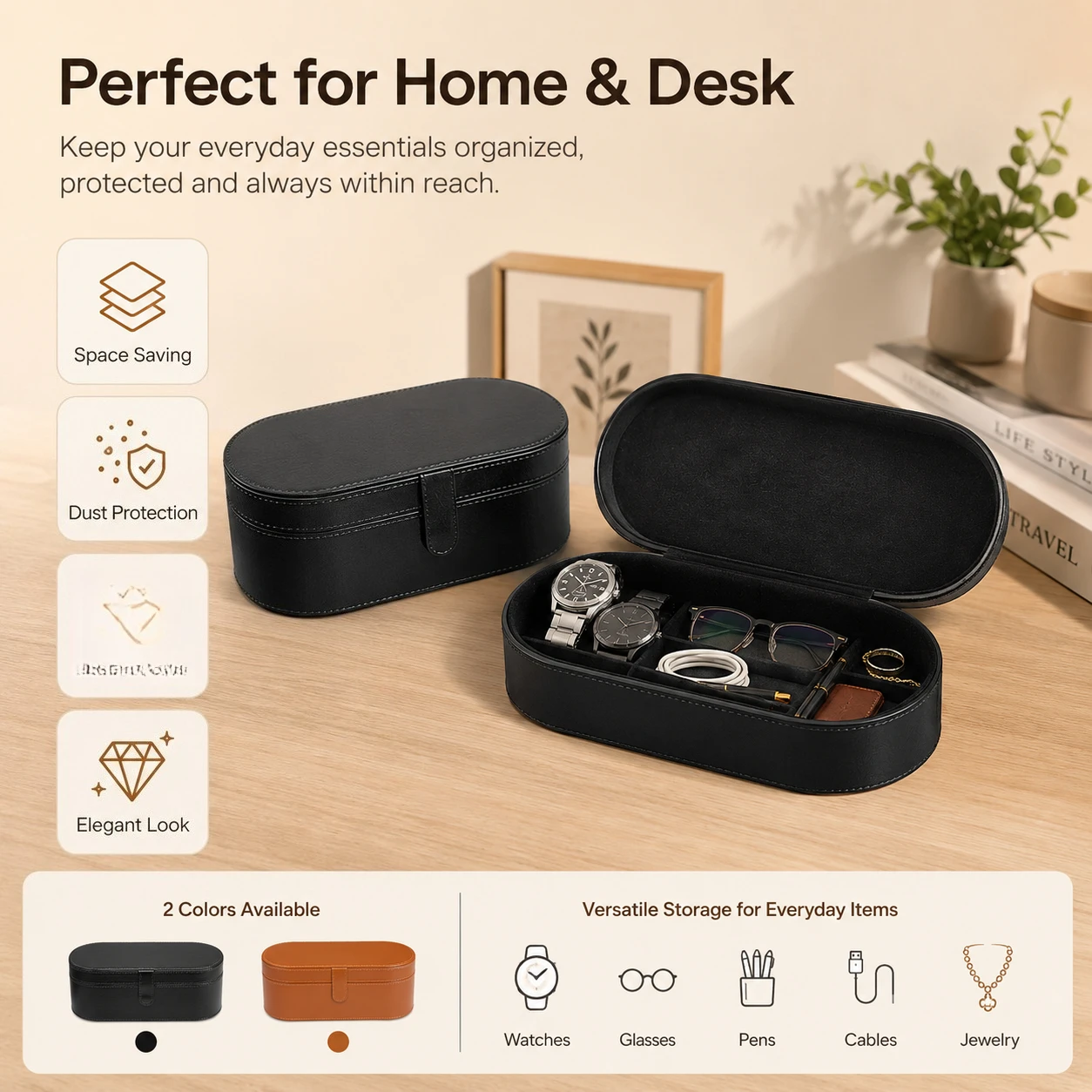 Hard Shell PU Leather Storage Box Multifunctional Travel Organizer for Clothes Accessories Home Desk Storage Case