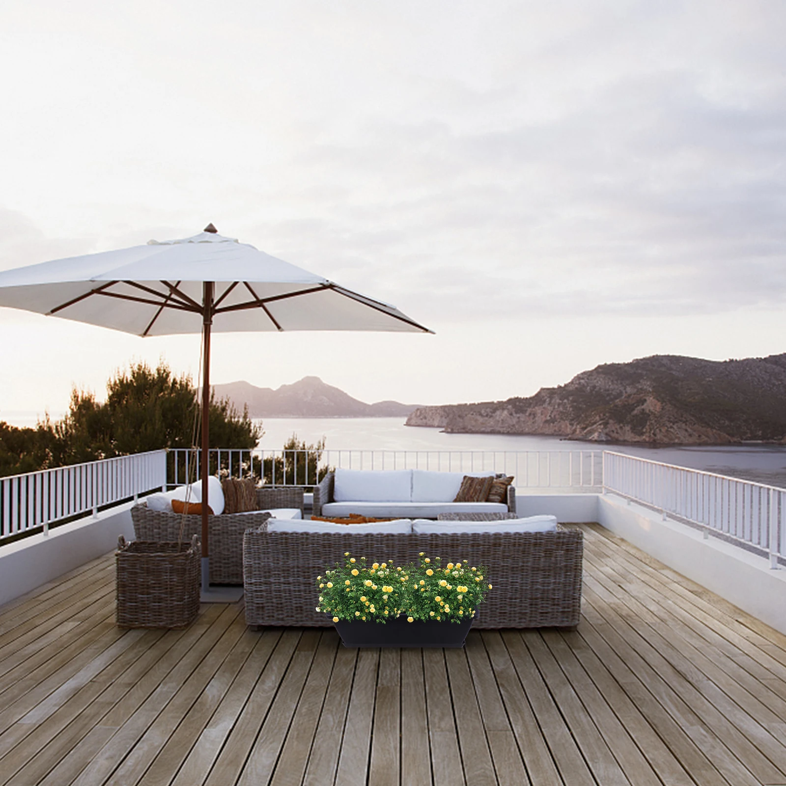 

Большой прямоугольный желоб для посадки 45x20 см, черный пластиковый контейнер для цветов, декор для сада, балкона, прочный, экологически чистый