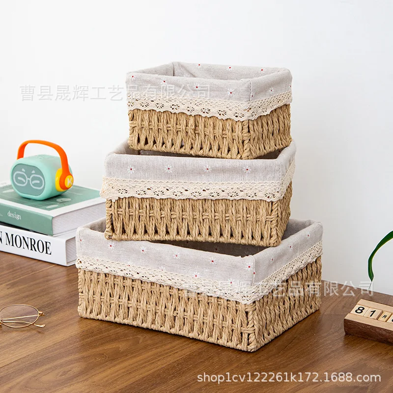 Desktop Storage Basket Miscellaneous Items, Keys, Bags, Coffee Table Snacks, Woven Basket, Rattan-like  Box