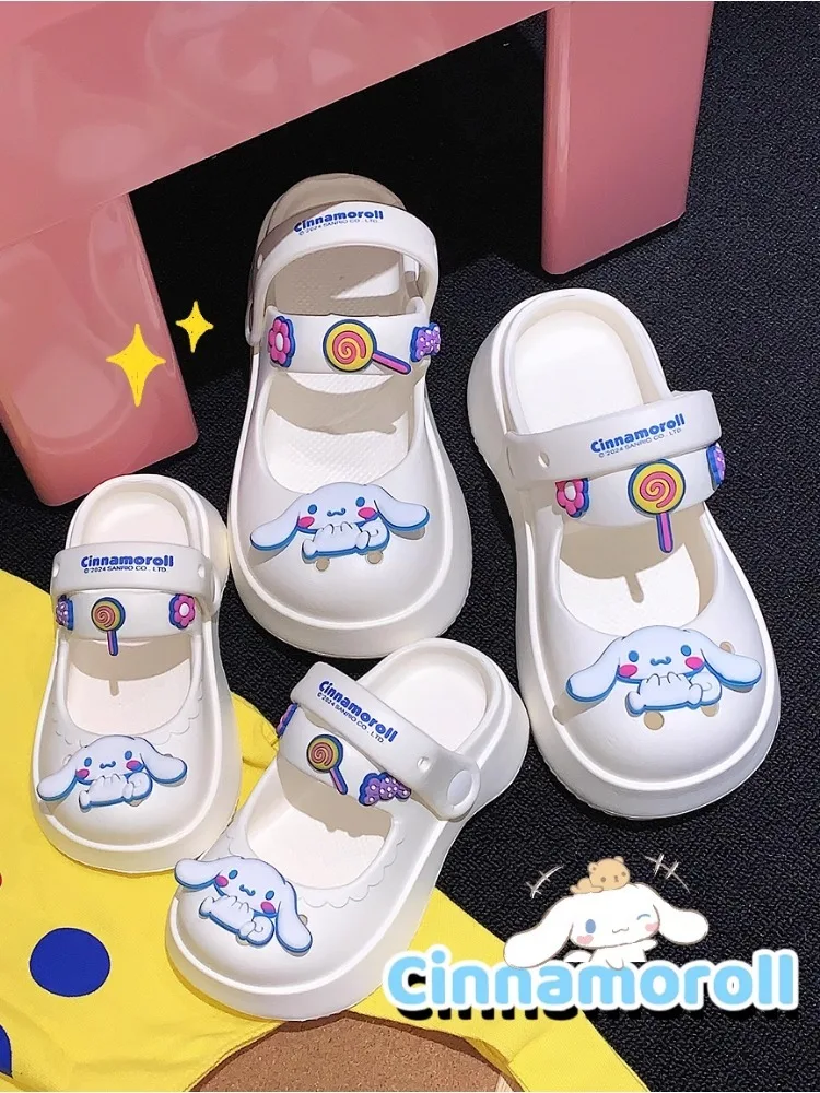 Desodorante de sola macia antiderrapante Sanrio Laurel Dog EVA H para meninas, sapatos bonitos para adultos, interior e exterior, buraco aumentado, verão