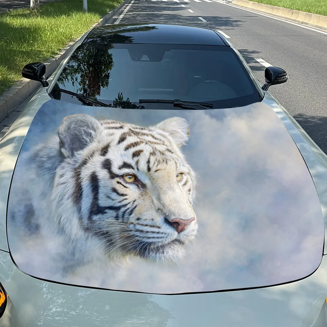 Car Decals White Tiger Features A Gentle, Misty - Themed Artistic Design, Exuding A Mysterious And Elegant Vibe Car Hood Sticker