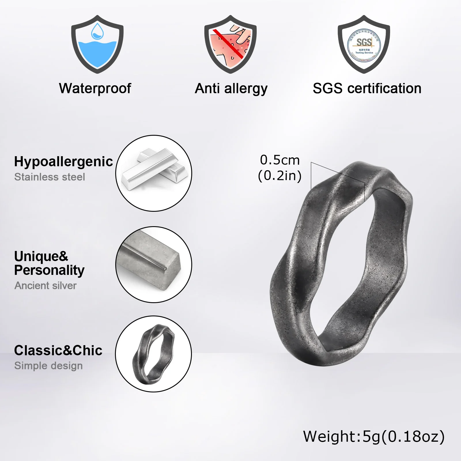 Vnox 2025 novo anel mobius para meninos, faixa de dedo de aço inoxidável torcido oxidado, presente de aniversário de amor sem fim retrô para ele