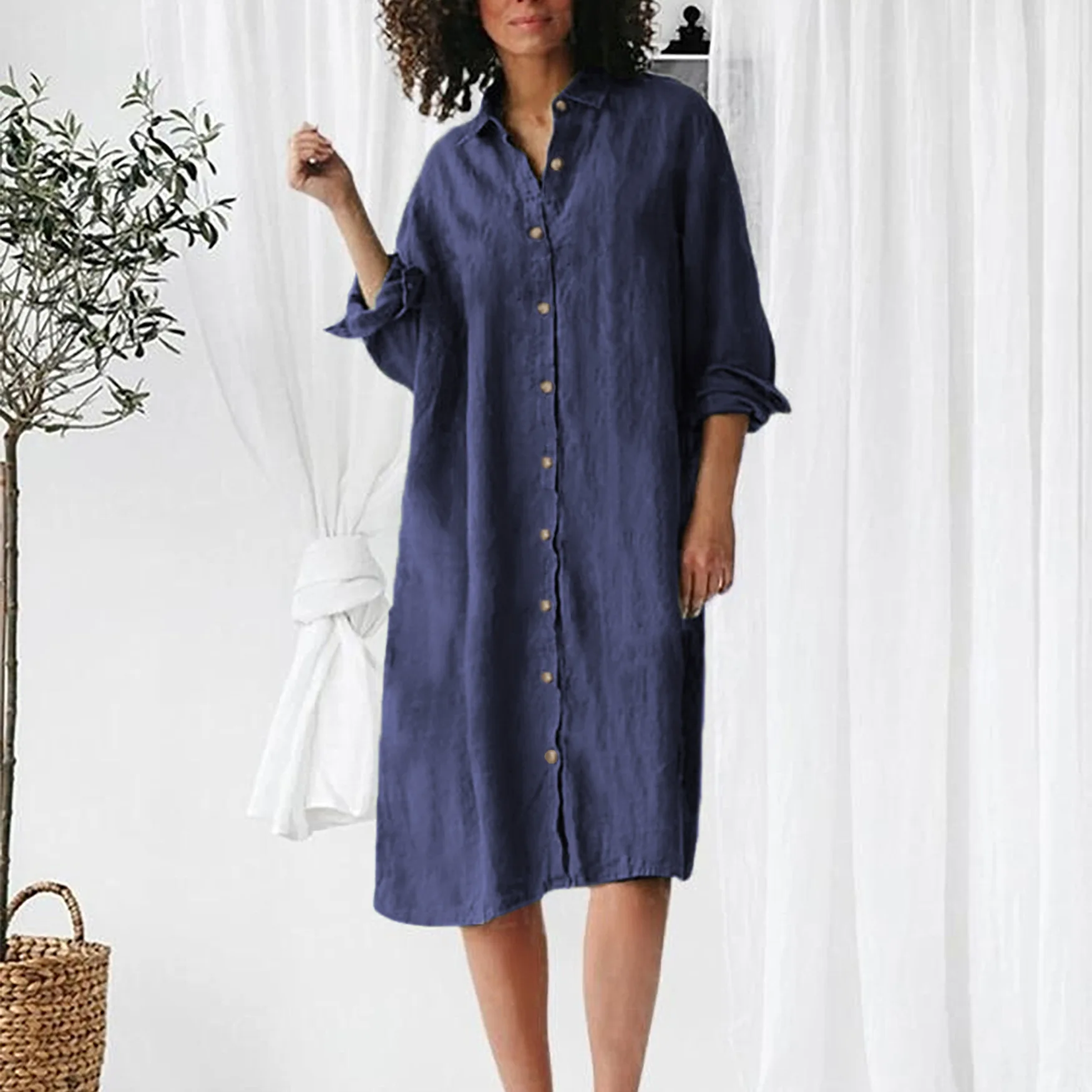 Casual Loose Maternity Dress For Pregnant Women Plus Size Pregnancy Dresses Retro Solid Color Woman Long Shirt Maternal Clothes