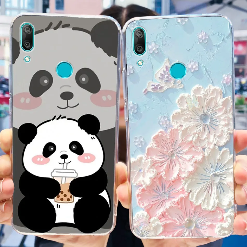 For Huawei Y7 2019 Phone Case Huawei Y7 Prime Pro (2019) DUB-LX1 LX2 LX3 Cute Panda Flower Pattern Soft Silicone TPU Cases