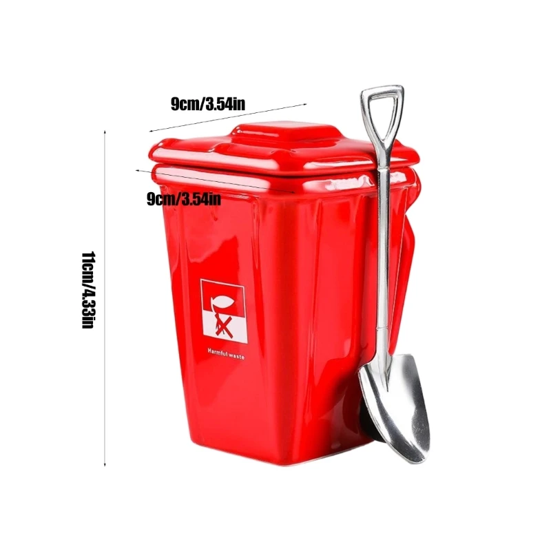 Fun Ceramic Mugs Like Trash Bin For Home Use Spoon Provided HX6C