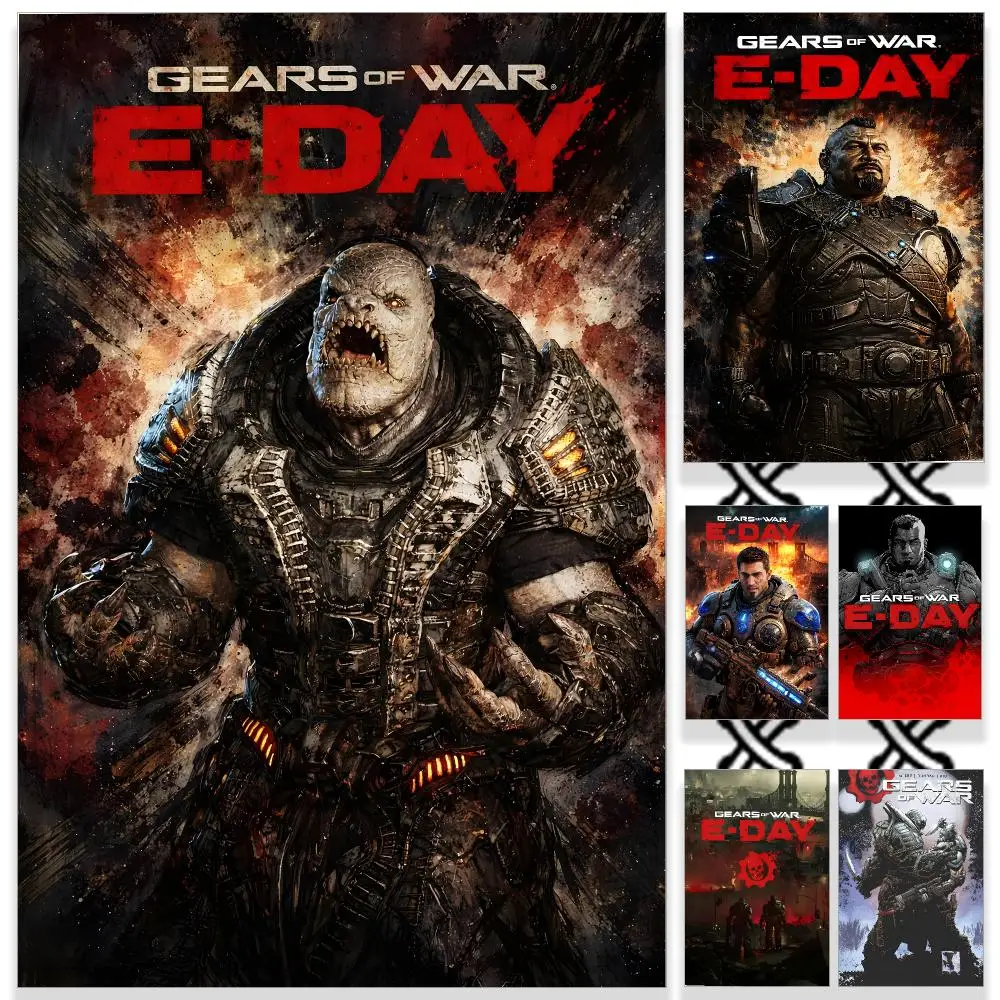 Game G-Gears of War E-Day Poster HD Waterproof PP Self-Adhesive Removable Wall Art Poster for Bedroom Cafe Gym Home Decor Gift