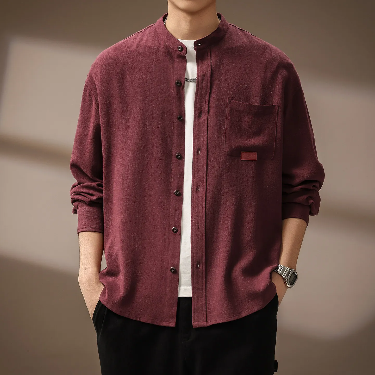 

New Arrival Men's Loose Fit Button Down Shirts Fashion Solid Color Pocket Decor Work Shirts Casual Daily Outerwear Shacket