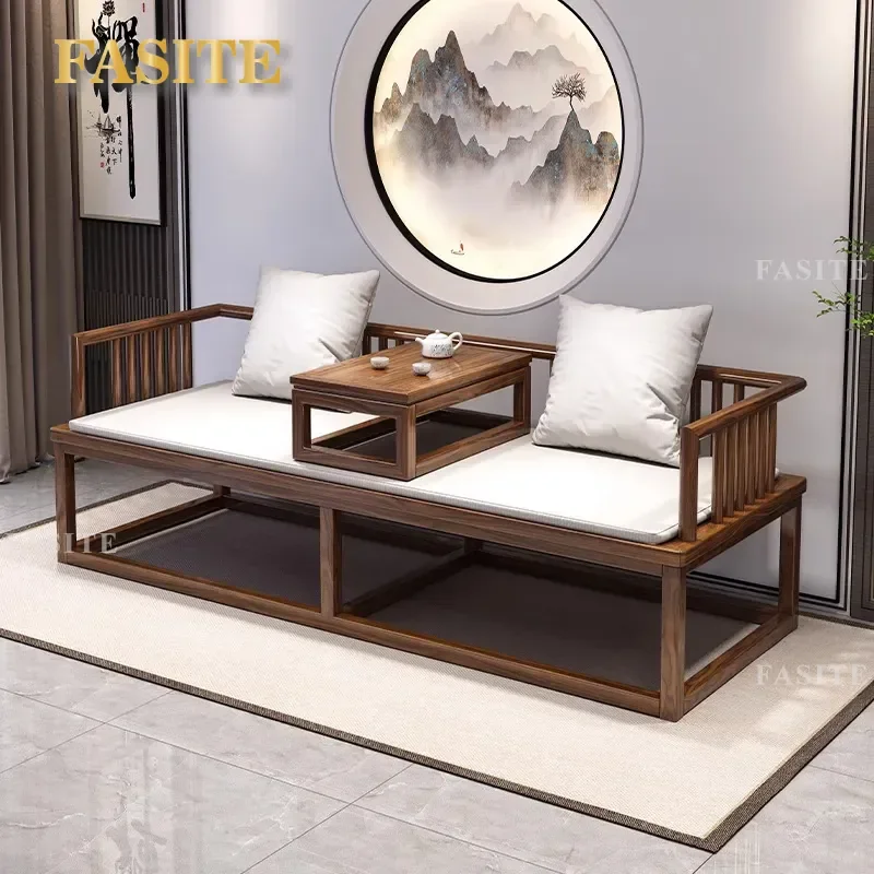 For Small Apartment Living Room New Chinese Style Solid Wood Arhat Bed Dual Purpose Sofa Bed Modern Chaise Longue Push Pull