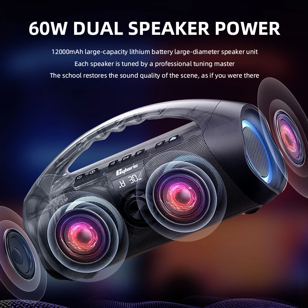 120W Wireless Blue-tooth Speaker High Power Portable Speakers with RGB Light Subwoofer 360 Stereo Surround with Two Microphone